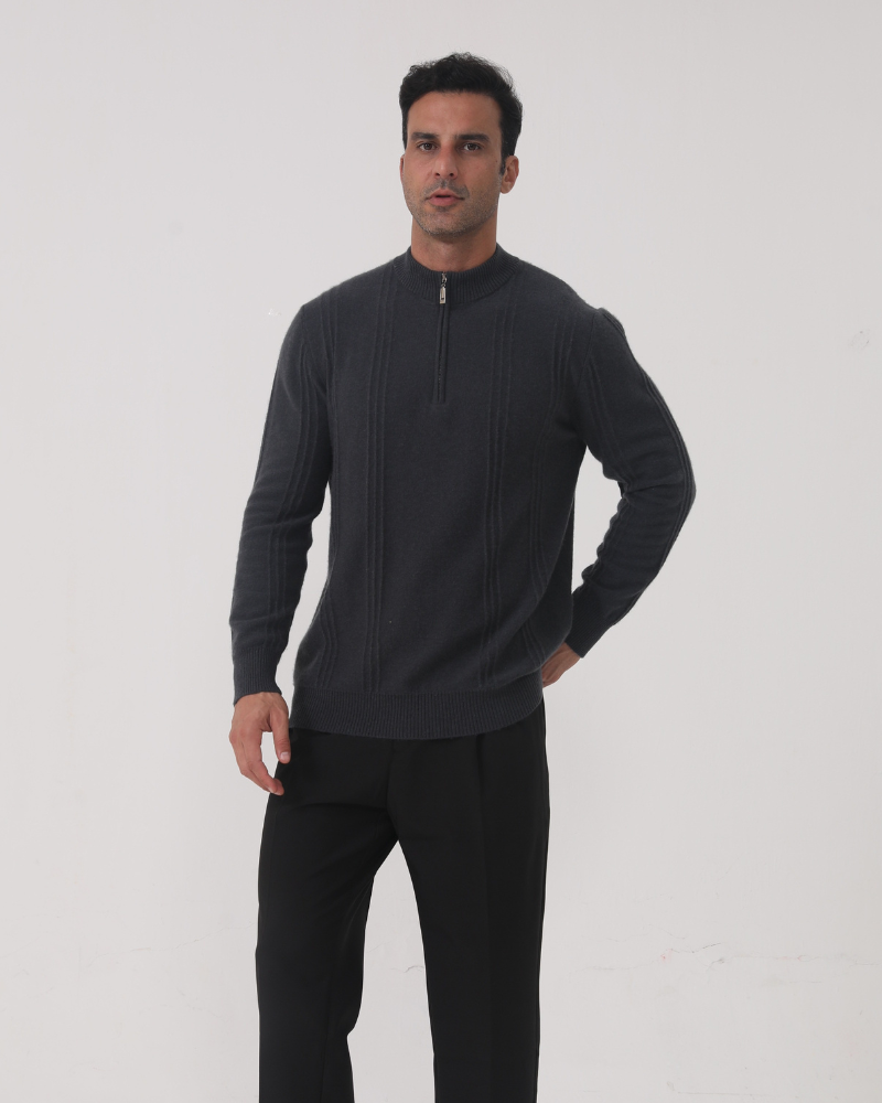 Sartorial™ | 100% Cashmere Ribbed Half Zip